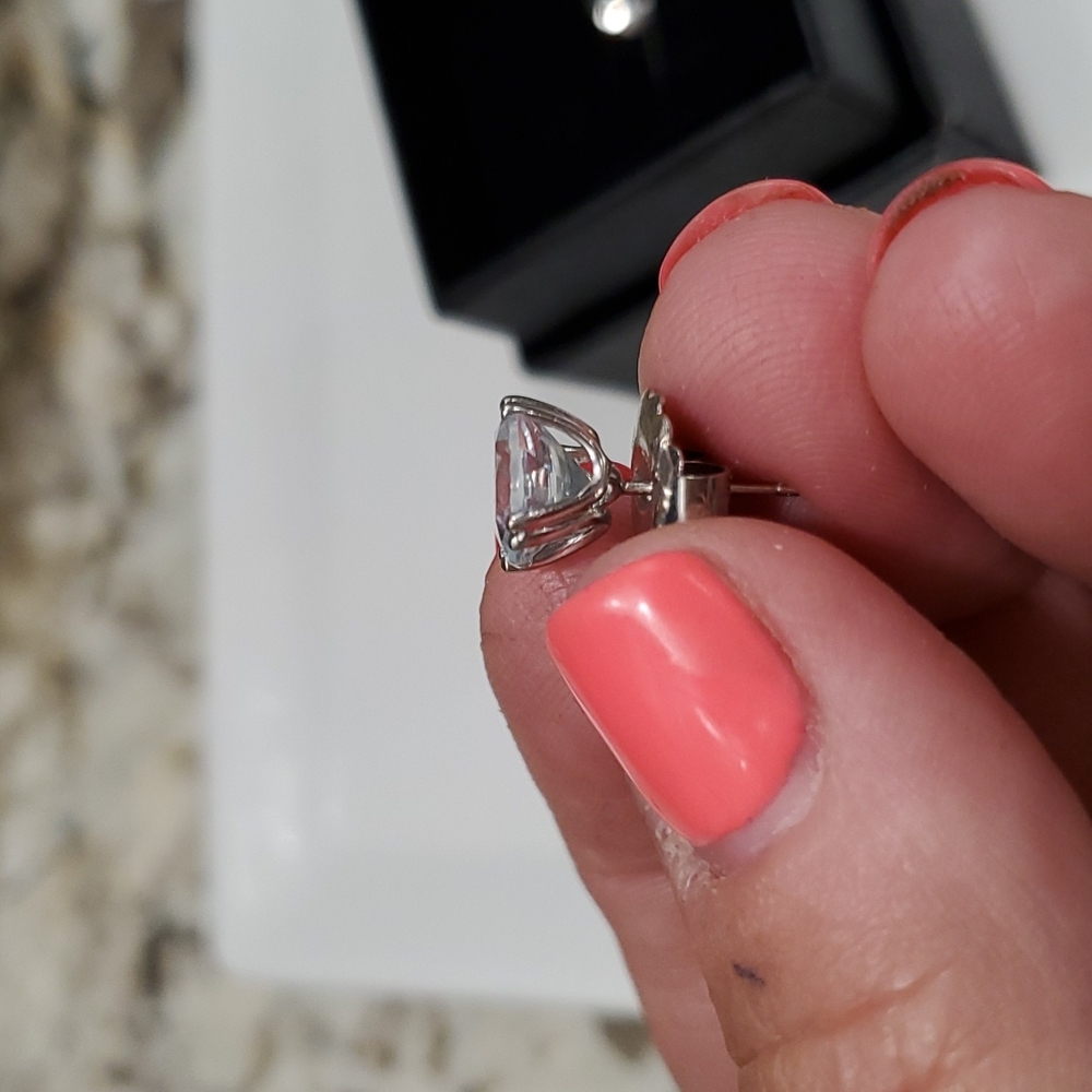 Aquamarine 14k white gold studs From Macy's - Picture 3 of 10
